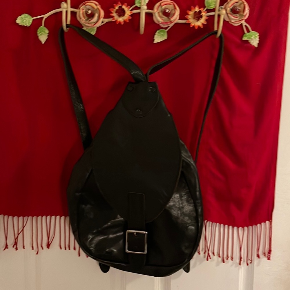 Beautiful Vintage Black Leather Adjustable Handmade Triangular Backpack